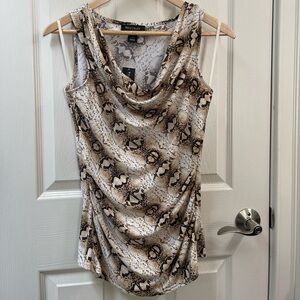 White House Black Market Brown Snake Print Cowl Neck Top